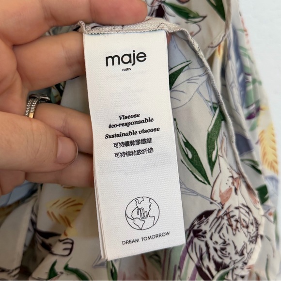 Maje Floral Ruffle Printed Long Sleeve Blouse Letrany Top Size Small - Picture 9 of 9